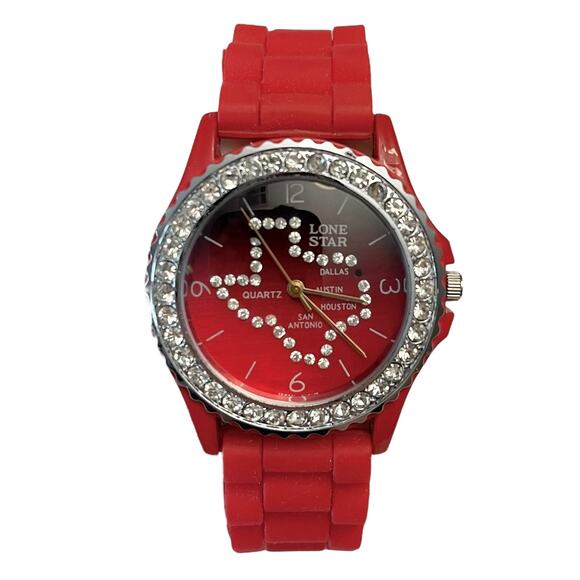 TEXAS LONE STAR STATE Women's SILICONE WATCH Rhinestones Red - NEW BATTERY - Picture 1 of 5